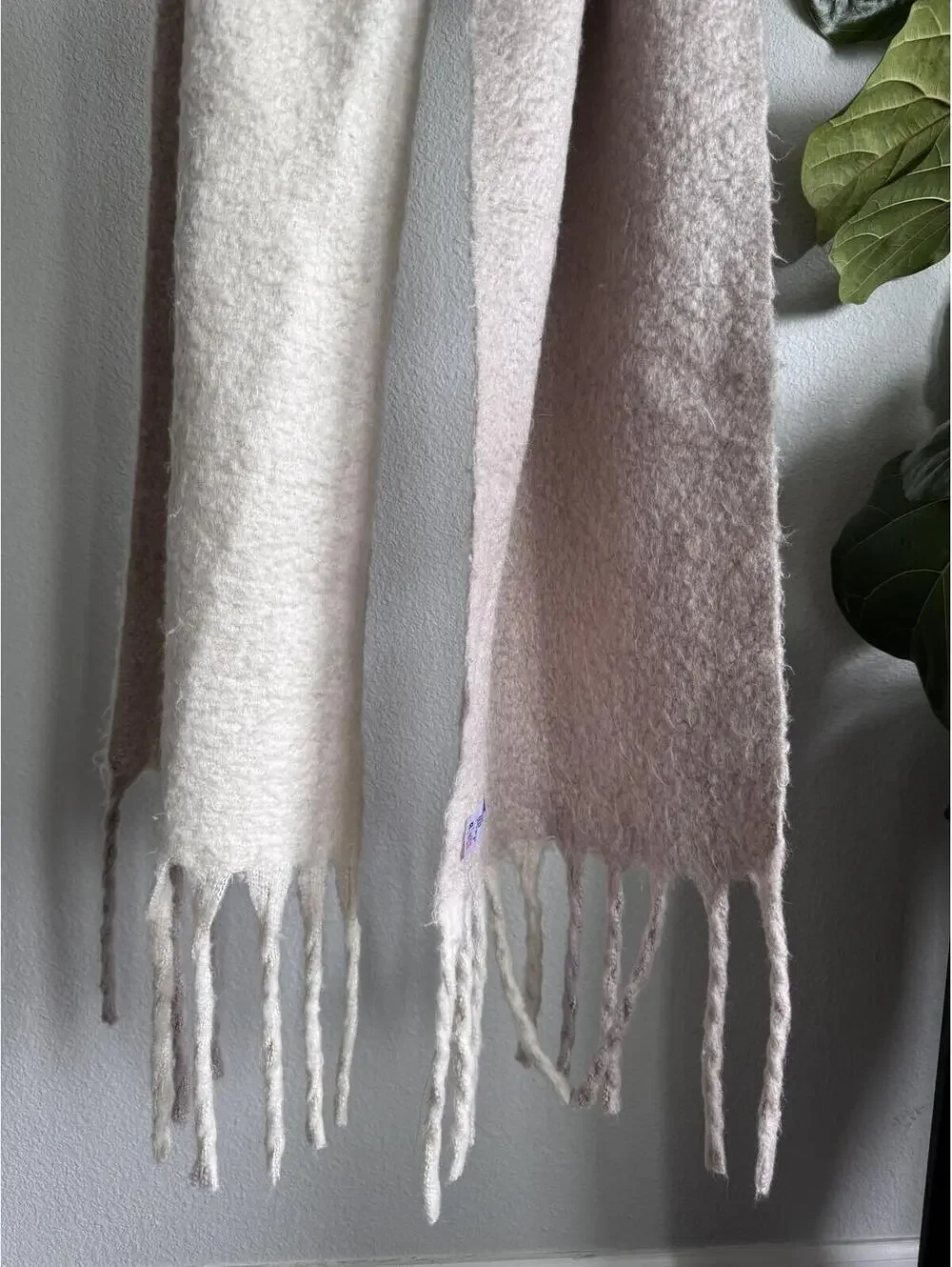 ASOS DESIGN Beige Two Tone Fluffy Tassel Scarf Oversized Winter Wrap One Size